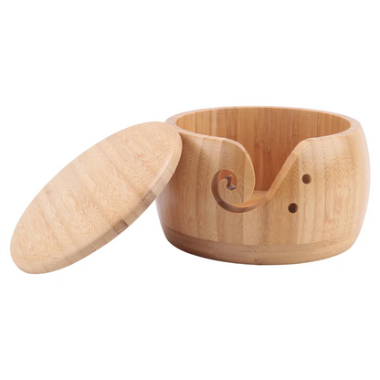 Bol à laine en bambou avec couvercle StitchNest™ — anti-nœuds + rangement aiguilles