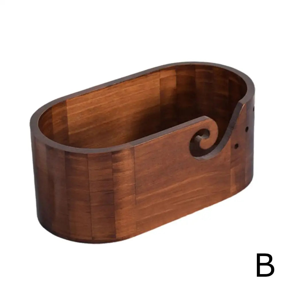 Bol à laine ovale grand format en bois StitchNest™ — guide-fil + repose-crochet (28,5 cm