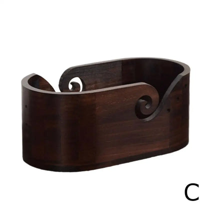 Bol à laine ovale grand format en bois StitchNest™ — guide-fil + repose-crochet (28,5 cm