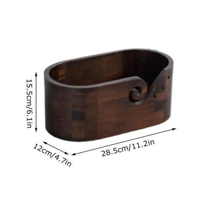 Bol à laine ovale grand format en bois StitchNest™ — guide-fil + repose-crochet (28,5 cm