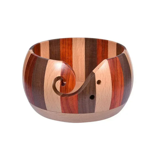 Bol à laine en bois StitchNest™ — guide-fil + trous porte-aiguilles (Ø 15 cm)