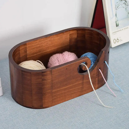 Bol à laine ovale grand format en bois StitchNest™ — guide-fil + repose-crochet (28,5 cm